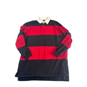 Austin Clothing Co Rugby Shirt Mens L Red Black Stripe 100% Cotton Preppy